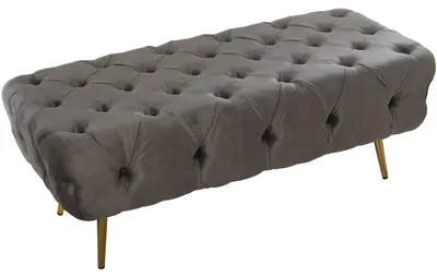 Fußbank aus Holz, Metall und Stoff, 120x50x45 cm, grau