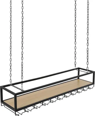 Produktbild von Weinregal - Deckenmontage mit Weinglashalter - Hängendes Regal - Für Küche und Bar - Tragkraft 75 kg - Eisen & lackfreie Platte - Schwarz