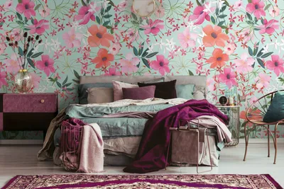 Produktbild von NEWROOM Tapete Bunt Vliestapete Blumen - Wandbild Floral Türkis Grün Blüten Blätter Tapete Romantisch Blumentapete