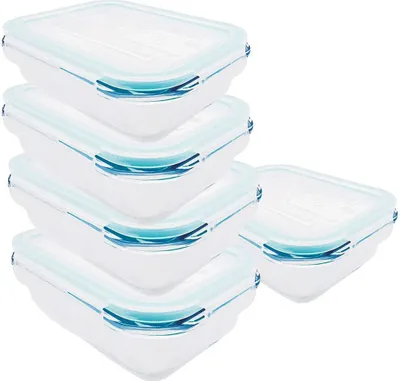 Produktbild von 5 Stück Steuber Cloc Frischhaltedose aus Glas, 1000 ml, rechteckig, Glas bis 400°C