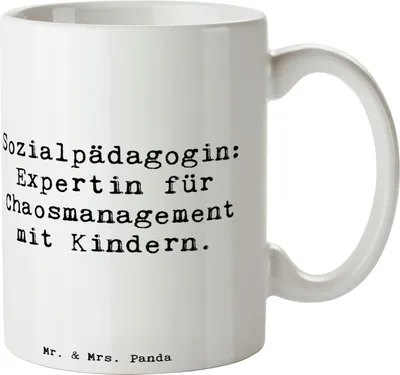 Produktbild von Mr. & Mrs. Panda Teetasse Spruch Sozialpädagogin Chaosmeisterin - Weiß - Geschenk, Beruf, Geschenke mit Herz, sozialer, Berufsalltag, Tasse, Becher, Erwachsenenhilfe