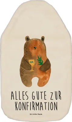 Produktbild von Mr. & Mrs. Panda Wärmflasche Bär Konfirmation - Weiß - Geschenk, mit Bezug, Wärmekissen, Wärmflaschen, Teddy, Flauschige, Evangelisch, Plüsch, Gottesdienst, Kirche