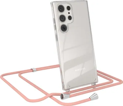 Produktbild von EAZY CASE Handykette kompatibel mit Samsung Galaxy S23 Ultra, Handyhülle mit Umhängeband, Handykordel, Schutzhülle Clear, Band in Rosa