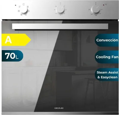 Cecotec Einbau-Backofen Multifunktion 70L Bolero Hexa M236000 Mirror Time. 2800W, 6 Funktionen, Timer, Steam Base XXL, Steam Assist, Steam EasyClean, Kühlgebläse, Abtau-Modus, Konvektion