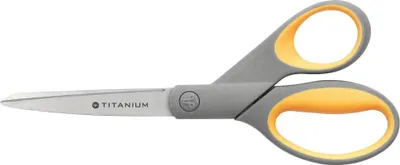 Image de WESTCOTT E-30481 00 Ciseaux Titanium Super, inoxydables, arrondis, droits, asymétriques, gris/jaune, 21cm