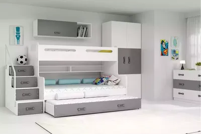 Produktbild von Kinderhochbett mit Zustellbett und Matratzen 80x200 IDA 3 – Weiß / Graphit