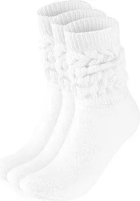 Image de BRUBAKER 3x Slouch Chaussettes - Chaussettes de sport pour femmes - Chaussettes de sport - Scrunch Knit Chaussettes en coton, Blanc, 39-42