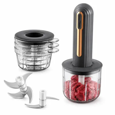 Produktbild von Elektrischer Mini Zerkleinerer kabellos USB, 0,4L Food Processor mit 304 Edelstahl Messer, für Knoblauch, Fleisch, Gemüse, Akku Küchenhelfer