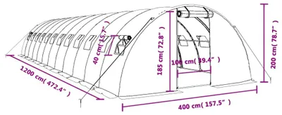 Obrázok produktu pre vidaXL Skleník s oceľovým rámom Zelený 48 m² 12x4x2 m
