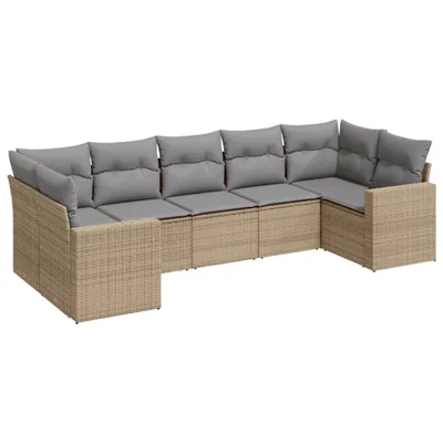 Produktbild von vidaXL 7-tlg. Garten-Sofagarnitur mit Kissen Beige Poly Rattan
