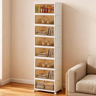 Image de Lot de 8 bacs de rangement avec couvercles, bacs empilables d'une capacité de 23 litres équipés de roulettes, bacs empilables pliables et transparents avec couvercles pour s'organiser à la maison et au bureau.