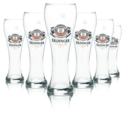 Produktbild von 6x Retro Erdinger Weißbierglas - 0,5l Hefeweizen Gläser Set Bayern Design