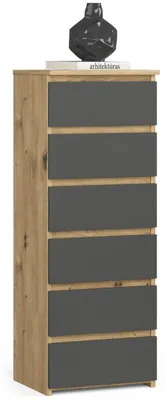 Produktbild von Kommode mit sechs Schubladen, 109 cm hoch und 40 cm breit, Wohnzimmer, Schlafzimmer, Flur, Schrank, Sideboard, Highboard, Artisan Eiche graphit