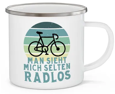 Emaille Becher mit Spruch 300 ml doppelseitig bedruckt weiß