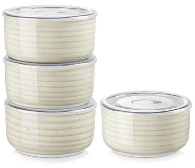 4er-Set Keramikschüsseln mit Deckel, 360 ml, mikrowellengeeignet