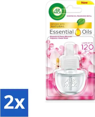 Image de Air Wick - Recharge désodorisant - Huiles essentielles - Diffuseur électrique de parfum - Magnolia & fleur de cerisier - 19 ml - Pack avantage - 2 pièces