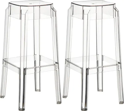 Produktbild von 2er Set Barhocker LANAR - Kunststoff Transparent 36x36x75 cm | Barstuhl Tresenhocker Tresenstuhl Kneipenhocker Kneipenstuhl