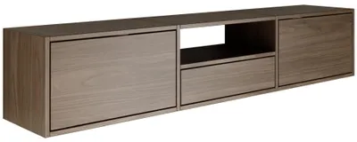 Produktbild von Selsey Framme – hängendes TV-Board mit drei Klappen und einer Ablage, Holzoptik Walnuss, 150 cm
