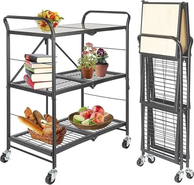 Produktbild von Küchenwagen James klappbar | Servierwagen klappbar | Etagenwagen | Beistellwagen | Grau | Küchenregal | Multifunktionale Regal| Haushaltsregal | Stand Regal