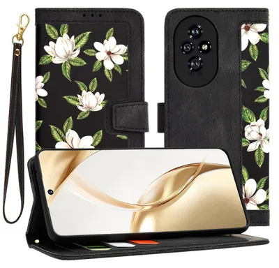 Produktbild von Techsuit FlipCraft Book Wallet Klapphülle mit Kabel für HONOR 200 - Flowers of the Dawn