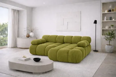 Image de Canapé d'angle modulaire  en L, tissu velours Salvador, couleur olive, version droite, Selia