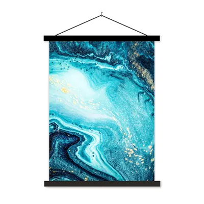 Produktbild von MuchoWow® Textilposter Marmoroptik - Blau - Gold - Luxe - Glitzer - Marmor 90x120 cm mit schwarzem Rahmen - Dekoration