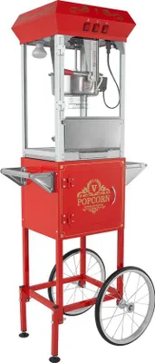 Produktbild von Popcorn-Maschine mit Transportwagen, 850 W, 8 oz, 48 Schalen, Rot, 610 x 410 x 1395 mm