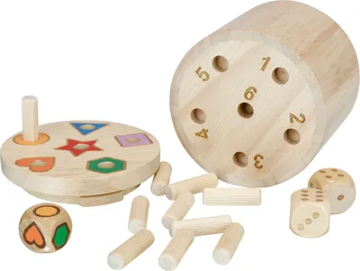 Produktbild von BestSaller 3020 SUPER SIX Würfelspiel Holz, beidseitig bespielbar, auch für Kinder, 36 Spielstäbchen & 3 Würfel, natur
