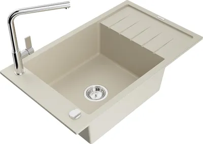 Immagine prodotto di Mexen Elias lavello in granito 1-vasca con scolapiatti e rubinetto da cucina Flora, beige - 6511-69-670401-00