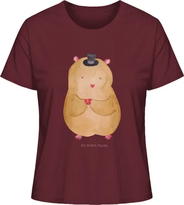 Produktbild von Mr. & Mrs. Panda Oberteil Damen Hamster Hut Größe S - Burgundy - Geschenk, Basic Shirt, Lustige Sprüche, T-Shirt, Sommershirt, Baumwoll, Zauberer, Zylinder, Zwerghamster