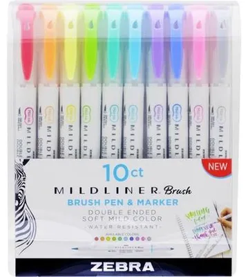 Produktbild von Pinselmarker "Mildliner Brush & Marker", 10 Farben, doppelseitig, ZEBRA 79101