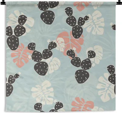 Produktbild von MuchoWow® Wandteppich Wandbehang Kaktus - Monstera - Muster - Pastell - Hawaii 90x90 cm Tapisserie Dekoration Wandtuch - Wandaufhänger
