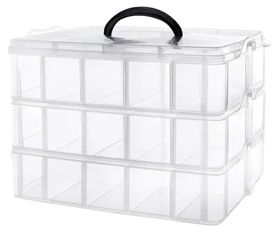 Immagine prodotto di Contenitore di plastica trasparente, a 3 scomparti, con 30 vani, impilabile, per piccoli oggetti