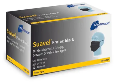 Produktbild von Suavel® Protec Black, OP-Maske mit elastischen Ohrschlaufen, black, Typ II, 1 Packung = 50 Stück
