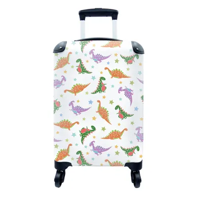 Produktbild von MuchoWow® Koffer Handgepäck Trolley Rollkoffer Kleine Reisekoffer mit 4 Rollen - Dino - Muster - Sterne - Jungen - Mädchen - Kinder - Kinder - Cabin Size < 55x40x23 cm & 55x40x20 cm - Kinderkoffer - Kabinenkoffer - Boardgepäck - Reise-Box - Reisekoffer - Reisegepäck - Koffer mit Bild - Trolley für Kinder