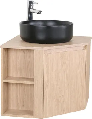 Produktbild von Eckwaschtisch-Set + schwarzes Waschbecken + SORRENTO-Armatur