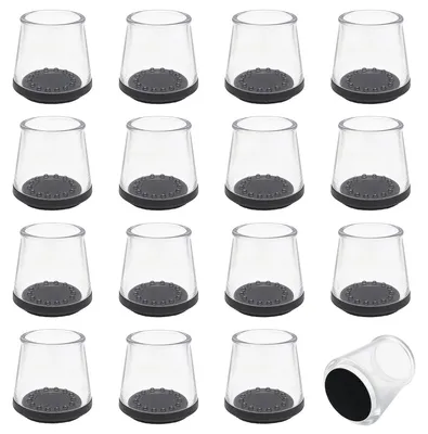 Produktbild von Stuhlbeinkappen rund 35mm für 26-30mm transparent aus TPE mit Filz 16 Stück