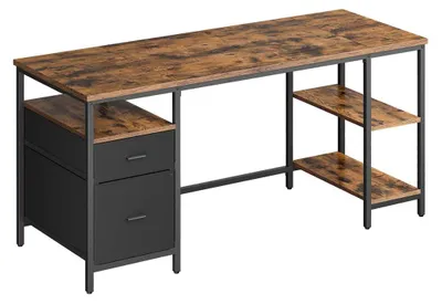 Immagine prodotto di Scrivania marrone e nera – Tavolo da lavoro in legno – Struttura robusta – 60 x 160 x 76 cm