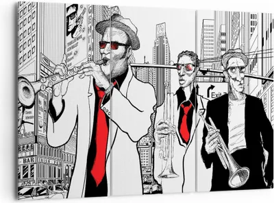 Produktbild von Bild auf Leinwand - Leinwandbild - Jazz Musik Musiker - 165x110cm - Wand Bild - Wanddeko - Leinwanddruck - Bilder - Kunstdruck - Wanddekoration - Leinwand bilder - Wandkunst - CE165x110-3565