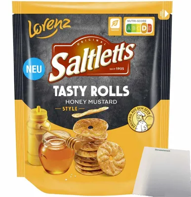Produktbild von Lorenz Saltletts Tasty Rolls Honey Mustard (130g Packung) + usy Block