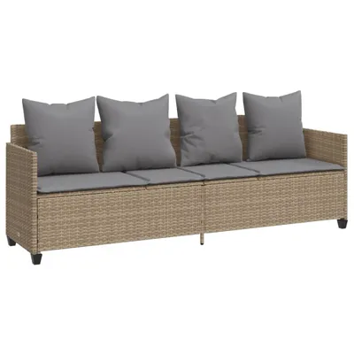 Produktbild von Sonnenliege mit Kissen Beige Poly Rattan