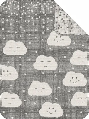 Produktbild von s.Oliver Junior Kuscheldecke 75x100 cm - Bauwollmischdecke grau/wollweiß, zweifarbig mit Wölkchenmotiv, Kinderdecke kuschelweich