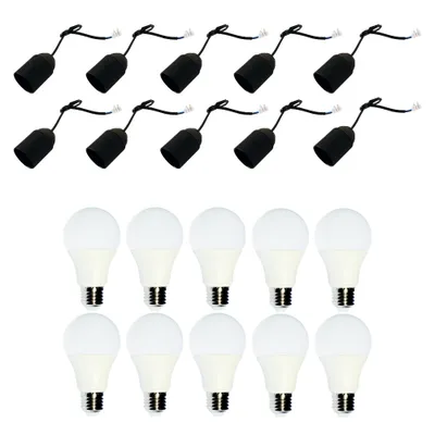Produktbild von 10 x LED Leuchtmittel 9W = 60W E27 matt warmweiß 270° + 10 x Baufassung Lampenfassung
