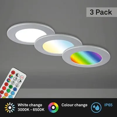 Immagine prodotto di BRILONER - Set di 3 luci da incasso LED a soffitto, luci da incasso RGB CCT, faretto da incasso LED per bagno, faretto da incasso per bagno IP65, cromo opaco, 92x45 (DxH)