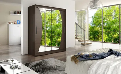 Obrázek produktu pro Prostorná šatní skříň se zrcadlem Oliver - šířka 150 cm, čoko
