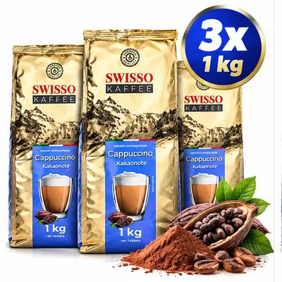 Productafbeelding van SWISSO Cappuccino Cacaosmaak 3 x 1 kg – Instant Cappuccinopoeder met Cacao – Oplosbaar Koffiedrankpoeder 3 kg