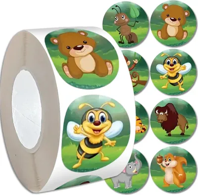 Immagine prodotto di EDIBAZZAR | Adesivi animali colorati giungla in rotolo 500 pezzi fai da te per bambini