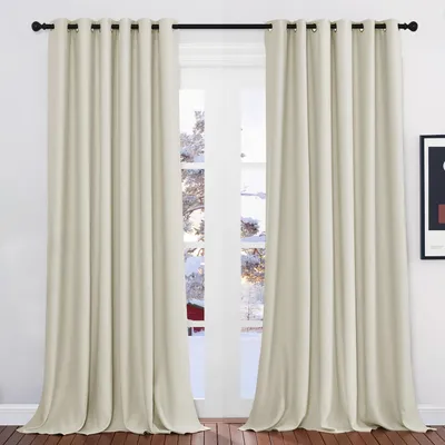 Zdjęcie produktu dla Zasłony zaciemniające z oczkami, wymiary 245 cm (wysokość) x 200 cm (szerokość), jasnobezowe, zestaw 2 sztuk