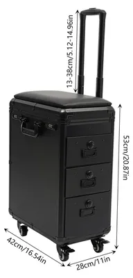 Produktbild von Schminkkoffer Trolley - Kosmetikkoffer auf Rollen - 3 Schubladen - 4 Lenkrollen mit 2 Bremsen - Handgriff & Ziehgriff - 20 kg Traglast - Metal Sheet