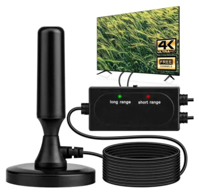 Produktbild von AIORBER DVB-T2 HDTV Zimmerantenne mit 39 dBi Verstärker, 360° VHF/UHF Empfang, 5 m Kabel, Indoor/Outdoor TV Antenne, Schwarz